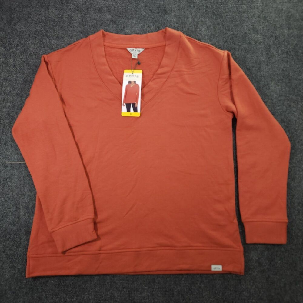 Orvis Classic Collection Women's V-Neck LS Top Rust Terra Cotta S NWT Pullover